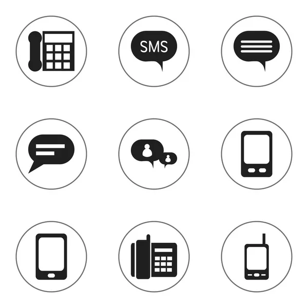 Conjunto de 9 iconos de dispositivos editables. Incluye símbolos tales como móvil, teléfono móvil de la casa, radio Talkie y más. Puede ser utilizado para el diseño de la tela, móvil, interfaz de usuario e infografía . — Vector de stock