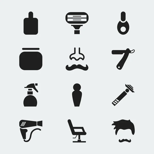 Набор из 12 настольных иконок Coiffeur. Включает в себя такие символы, как бутылки, осушительные, Vial и многое другое. Can be used for Web, Mobile, UI and Infographic Design . — стоковый вектор
