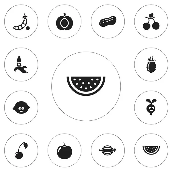 Набор из 12 столовых вегетарианских икон. Includes Symbols such as Love Apple, Muskmelon, Pistachio and More. Can be used for Web, Mobile, UI and Infographic Design . — стоковый вектор
