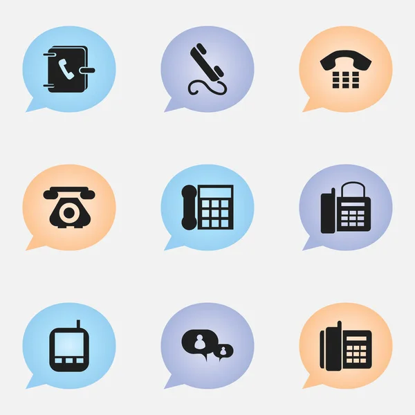 Set di 9 icone del dispositivo modificabili. Include simboli come ricetrasmettitore, chiamata, telefono e altro ancora. Può essere utilizzato per la progettazione web, mobile, UI e infografica . — Vettoriale Stock