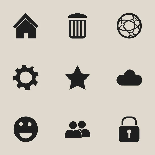 Набір з 9 редагованих веб-іконок. Включає в себе такі символи, як безпека, закладка, переробка кошика та багато іншого. Може використовуватися для веб, мобільного, інтерфейсу та інфографіки . — стоковий вектор