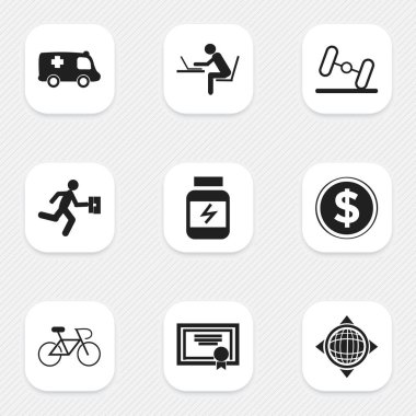 9 düzenlenebilir karmaşık simgeler kümesi. Para birimi, patron, acil durum ve daha fazlası gibi simgeler içerir. Web, mobil, UI ve Infographic tasarımı için kullanılabilir.