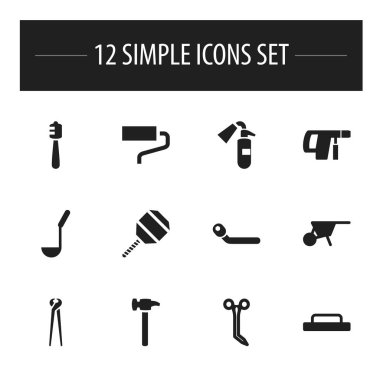 12 düzenlenebilir araçları simgeler kümesi. Tornavida, mala, tatlım sopa ve daha fazlası gibi simgeler içerir. Web, mobil, UI ve Infographic tasarımı için kullanılabilir.