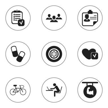9 düzenlenebilir karışık simgeler kümesi. Soru formu, pazı, lastik ve daha fazlası gibi simgeler içerir. Web, mobil, UI ve Infographic tasarımı için kullanılabilir.