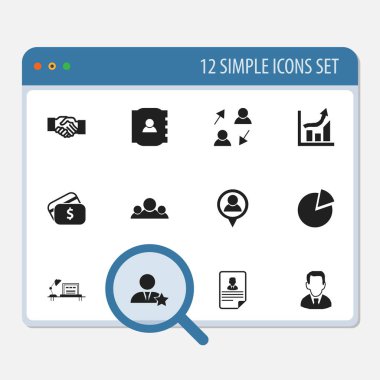 12 düzenlenebilir iş simgeler kümesi. Semboller içeren ödeme gibi yayımlamak, iletişim kitap ve daha fazlası. Web, mobil, UI ve Infographic tasarımı için kullanılabilir.