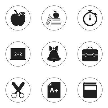 9 düzenlenebilir eğitim simgeler kümesi. Zamanlayıcı, Jingle, gövde ve daha fazlası gibi simgeler içerir. Web, mobil, UI ve Infographic tasarımı için kullanılabilir.