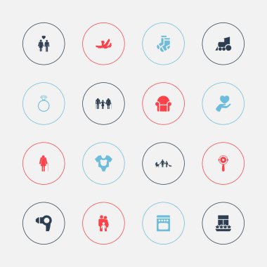 16 düzenlenebilir aile simgeler kümesi. Çorap, Aile, elbise ve daha fazlası gibi simgeler içerir. Web, mobil, UI ve Infographic tasarımı için kullanılabilir.