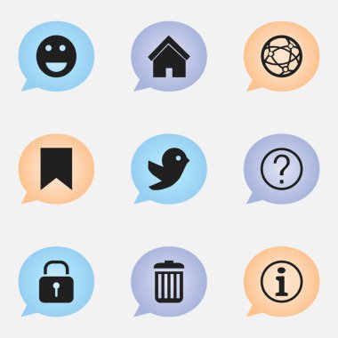 9 düzenlenebilir Internet simge kümesi. Güvenlik, Emoji, güvercin ve daha fazlası gibi simgeler içerir. Web, mobil, UI ve Infographic tasarımı için kullanılabilir.