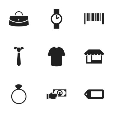 9 düzenlenebilir ticaret simgeler kümesi. Etiket, Reticule, O saat ve daha fazlası gibi simgeler içerir. Web, mobil, UI ve Infographic tasarımı için kullanılabilir.