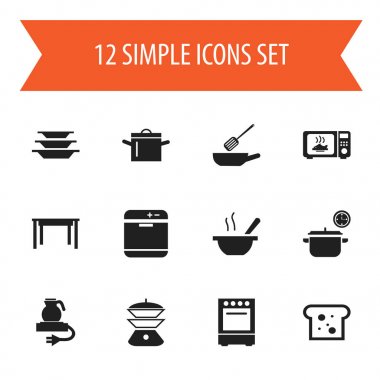 12 düzenlenebilir pişirme simgeler kümesi. Kase, elektrikli su ısıtıcısı, Multicooker ve daha fazlası gibi simgeler içerir. Web, mobil, UI ve Infographic tasarımı için kullanılabilir.