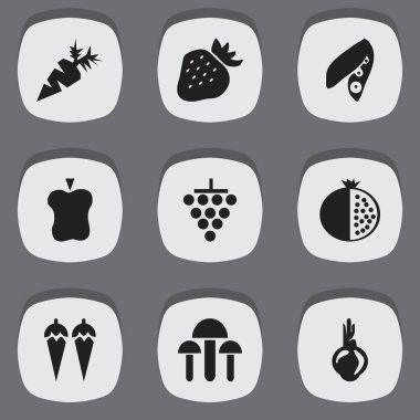 9 düzenlenebilir tatlı simgeler kümesi. Soya, çilek, Champignon ve daha fazlası gibi simgeler içerir. Web, mobil, UI ve Infographic tasarımı için kullanılabilir.