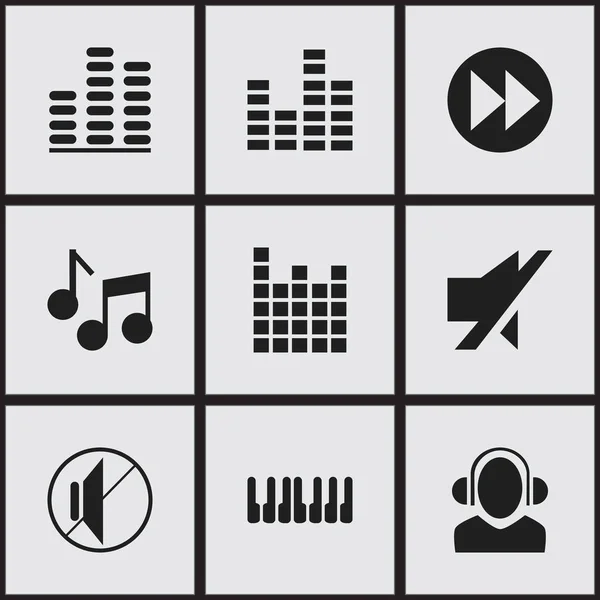 Set van 9 bewerkbare muziek iconen. Bevat symbolen zoals Dj, geluid regelen, Mute en meer. Kan worden gebruikt voor Web, Mobile, Ui en Infographic Design. — Stockvector