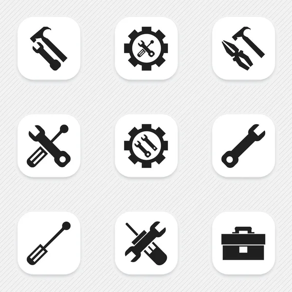 Conjunto de 9 iconos de reparación editables. Incluye símbolos tales como ajustes, cartera, destornillador y más. Puede ser utilizado para el diseño de la tela, móvil, interfaz de usuario e infografía . — Vector de stock