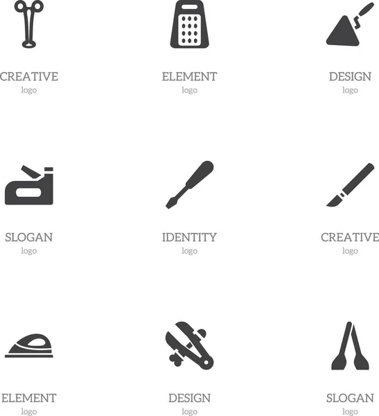 Ensemble de 9 icônes d'outils modifiables. Comprend des symboles tels que broyeur, pinces, appareil et plus. Peut être utilisé pour le Web, mobile, interface utilisateur et infographie . — Image vectorielle