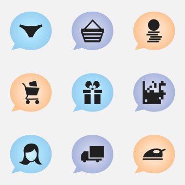 9 düzenlenebilir ticaret simgeler kümesi. Kimlik, teslimat, el arabası ve daha fazlası gibi simgeler içerir. Web, mobil, UI ve Infographic tasarımı için kullanılabilir.