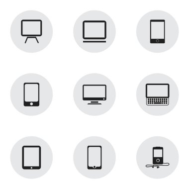 9 düzenlenebilir enstrüman simgeler kümesi. Dokunmatik ekran, akıllı telefon, Tv ve daha fazlası gibi simgeler içerir. Web, mobil, UI ve Infographic tasarımı için kullanılabilir.