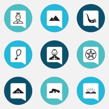 9 düzenlenebilir din simgeler kümesi. Din, Papa, piramit ve daha fazlası gibi simgeler içerir. Web, mobil, UI ve Infographic tasarımı için kullanılabilir.