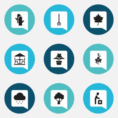 9 düzenlenebilir Bahçe simgeler kümesi. Bahçe koltuk, eldiven, köylü ve daha fazla çalışma gibi simgeler içerir. Web, mobil, UI ve Infographic tasarımı için kullanılabilir.