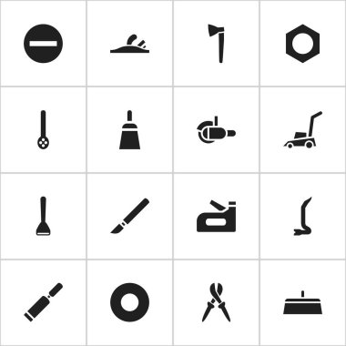 16 düzenlenebilir aparatı simgeler kümesi. Kerpetenler, Skimmer, macun bıçak ve daha fazlası gibi simgeler içerir. Web, mobil, UI ve Infographic tasarımı için kullanılabilir.