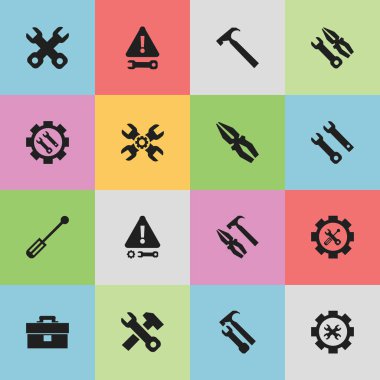 16 düzenlenebilir Toolkit simgeler kümesi. Servisi gibi simgeler düzeltme aracı, dikkat ve daha fazlasını içerir. Web, mobil, UI ve Infographic tasarımı için kullanılabilir.