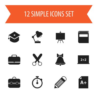 12 düzenlenebilir eğitim simgeler kümesi. Sayfa, Jingle, portföy ve daha fazlası gibi simgeler içerir. Web, mobil, UI ve Infographic tasarımı için kullanılabilir.