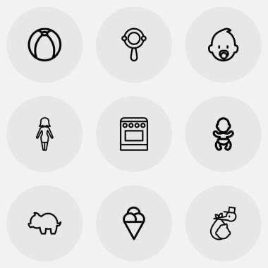 9 / ayarla düzenlenebilir yakınları simgeleri anahat. Bebek, anne, soba ve daha fazlası gibi simgeler içerir. Web, mobil, UI ve Infographic tasarımı için kullanılabilir.