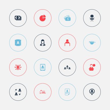 16 düzenlenebilir ticaret simgeler kümesi. Daire diyagram, Cv, adam ve daha fazla konuşuyor gibi simgeler içerir. Web, mobil, UI ve Infographic tasarımı için kullanılabilir.