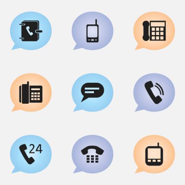 9 düzenlenebilir aygıt simgeler kümesi. Aygıt, yorum, adres defteri ve daha arıyor gibi simgeleri içerir. Web, mobil, UI ve Infographic tasarımı için kullanılabilir.