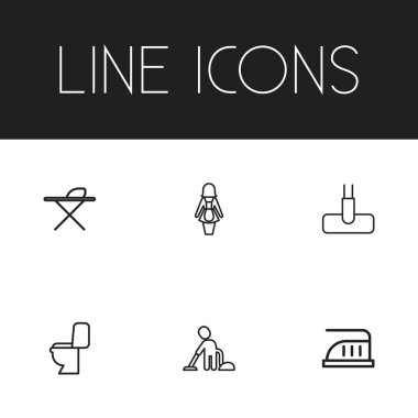 6 düzenlenebilir hijyen anahat simgeleri ayarlayın. Metal yönetim kurulu, maksimum güç, otel personeli ve daha fazlası gibi simgeler içerir. Web, mobil, UI ve Infographic tasarımı için kullanılabilir.