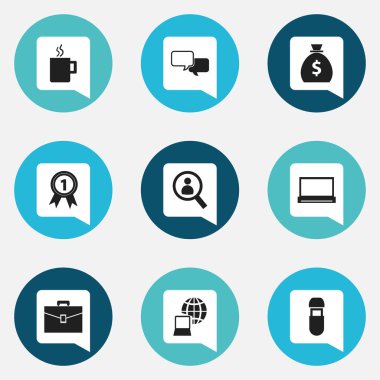 9 düzenlenebilir Bürosu simgeler kümesi. Konuşma, para çanta, portföy ve daha fazlası gibi simgeler içerir. Web, mobil, UI ve Infographic tasarımı için kullanılabilir.