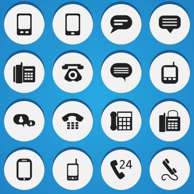 16 düzenlenebilir telefon simgeler kümesi. Semboller gibi Tablet, akıllı telefon, sohbet ve daha fazlasını içerir. Web, mobil, UI ve Infographic tasarımı için kullanılabilir.