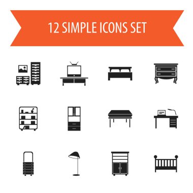 12 düzenlenebilir iç simgeler kümesi. Gardrop, Tv, çocuk karyolası ve daha fazlası gibi simgeler içerir. Web, mobil, UI ve Infographic tasarımı için kullanılabilir.