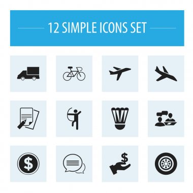 12 düzenlenebilir karmaşık simgeler kümesi. Van, uçak, diyalog ve daha fazlası gibi simgeler içerir. Web, mobil, UI ve Infographic tasarımı için kullanılabilir.