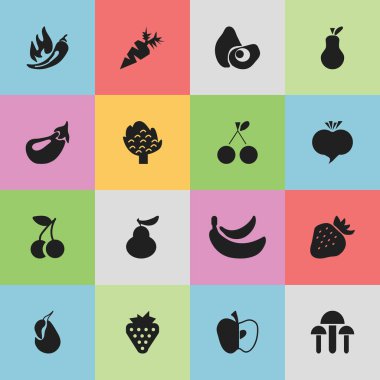 16 düzenlenebilir meyve simgeler kümesi. Morello, orman meyve, Champignon ve daha fazlası gibi simgeler içerir. Web, mobil, UI ve Infographic tasarımı için kullanılabilir.