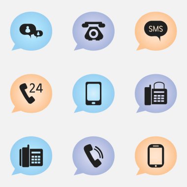 9 düzenlenebilir telefon simgeler kümesi. Simgeleri gibi ev cep telefonu, sohbet, mesaj ve daha fazlasını içerir. Web, mobil, UI ve Infographic tasarımı için kullanılabilir.