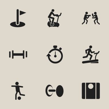 9 düzenlenebilir spor simgeler kümesi. Yarış pisti eğitim, ağırlık, eğitim Bisiklet ve daha fazlası gibi simgeler içerir. Web, mobil, UI ve Infographic tasarımı için kullanılabilir.