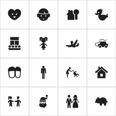 16 düzenlenebilir yakınları simgeler kümesi. Ev ayakkabıları, beyler, Serçe ve daha fazlası gibi simgeler içerir. Web, mobil, UI ve Infographic tasarımı için kullanılabilir.