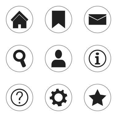 9 düzenlenebilir Internet simge kümesi. Ana sayfa, yer imi, Mail ve daha fazlası gibi simgeler içerir. Web, mobil, UI ve Infographic tasarımı için kullanılabilir.