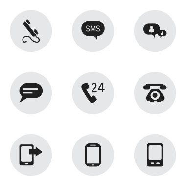 9 düzenlenebilir telefon simgeler kümesi. 24 saat hizmet, cep, Tablet ve daha fazlası gibi simgeleri içerir. Web, mobil, UI ve Infographic tasarımı için kullanılabilir.