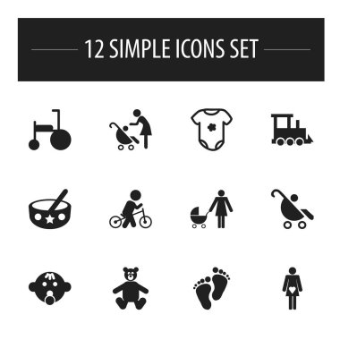 12 düzenlenebilir çocuk simgeler kümesi. Patron, Bebek, Bisiklet ve daha fazla kadın ile gibi simgeler içerir. Web, mobil, UI ve Infographic tasarımı için kullanılabilir.
