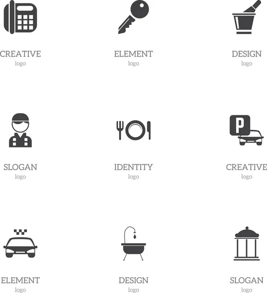 Set de 9 iconos editables del Motel. Incluye símbolos como champán, entrada, ducha y más. Puede ser utilizado para el diseño de la tela, móvil, interfaz de usuario e infografía . — Vector de stock