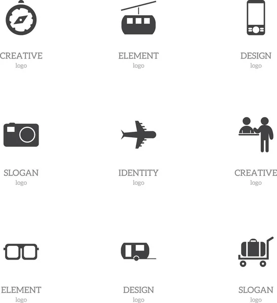 Set de 9 iconos de vacaciones editables. Incluye símbolos como brújula, anteojos, carro y más. Puede ser utilizado para el diseño de la tela, móvil, interfaz de usuario e infografía . — Archivo Imágenes Vectoriales