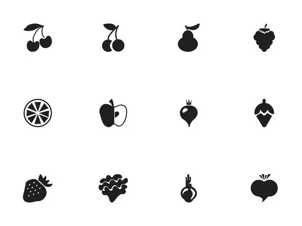 Set de 12 Postres Editable Iconos. Incluye símbolos como limón, azucarero, frutas y más. Puede ser utilizado para el diseño de la tela, móvil, interfaz de usuario e infografía . — Vector de stock