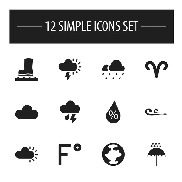 Uppsättning av 12 redigerbara Air ikoner. Innehåller symboler som Fahrenheit, Breeze, hagel och mer. Kan användas för webb-, mobil-, Ui- och Infographic Design. — Stock vektor