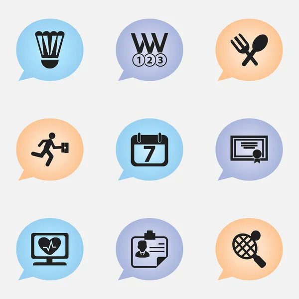Conjunto de 9 iconos complejos editables. Incluye símbolos como el ritmo cardíaco, la identificación, el bloque de fechas y más. Puede ser utilizado para el diseño de la tela, móvil, interfaz de usuario e infografía . — Vector de stock