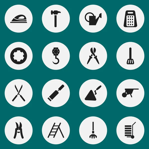 16 düzenlenebilir ekipman simgeler kümesi. Kerpetenler, Bauer, parçalayıcı ve daha fazlası gibi simgeler içerir. Web, mobil, UI ve Infographic tasarımı için kullanılabilir.