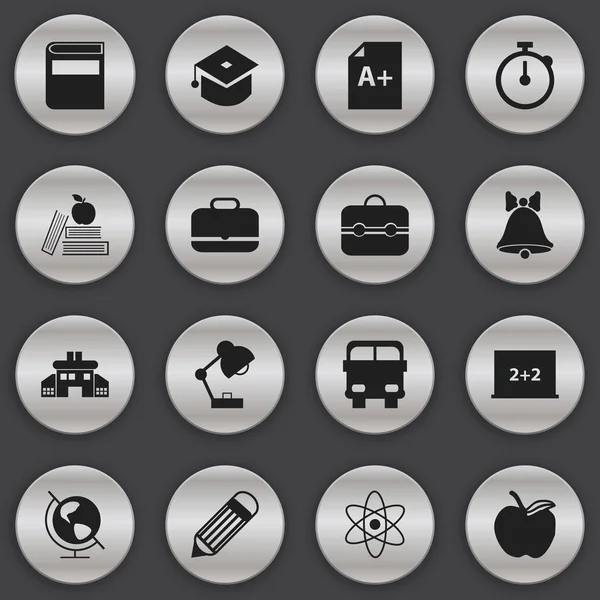 Set di 16 icone di conoscenza modificabili. Include simboli come libro di testo, timer, molecola e altro ancora. Può essere utilizzato per la progettazione web, mobile, UI e infografica . — Vettoriale Stock