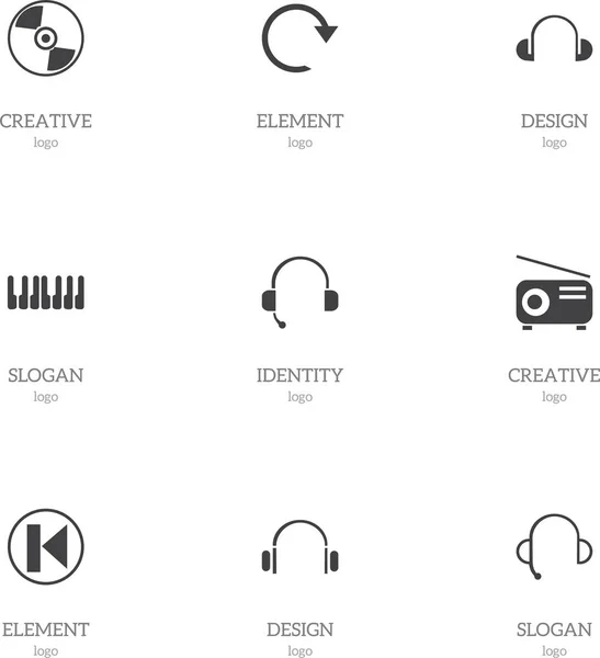 Conjunto de 9 iconos multimedia editables. Incluye símbolos como orejeras, medios de comunicación Fm, auriculares y más. Puede ser utilizado para el diseño de la tela, móvil, interfaz de usuario e infografía . — Archivo Imágenes Vectoriales
