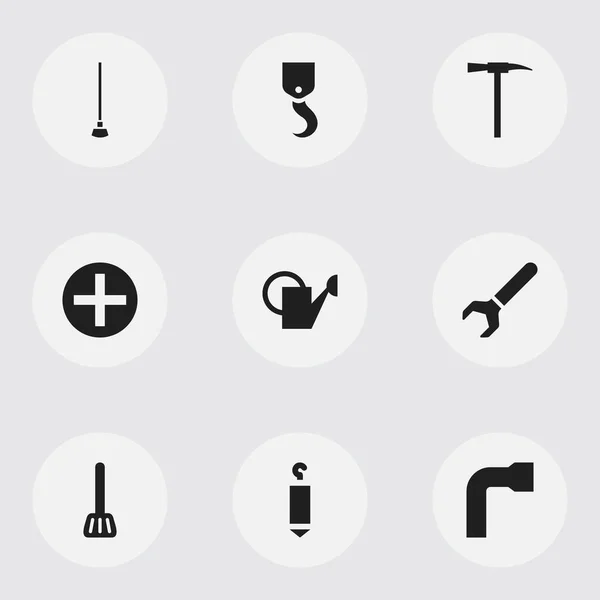 Conjunto de 9 iconos de herramientas editables. Incluye símbolos como Bailer, además, llave inglesa de la rueda y más. Puede ser utilizado para el diseño de la tela, móvil, interfaz de usuario e infografía . — Vector de stock