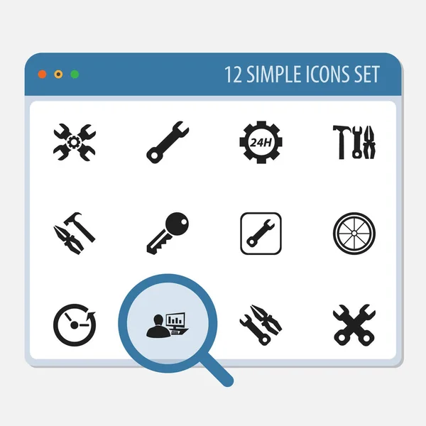 Uppsättning av 12 redigerbara verktyg ikoner. Innehåller symboler som underhåll, tid, återuppbyggnad och mer. Kan användas för webb-, mobil-, Ui- och Infographic Design. — Stock vektor